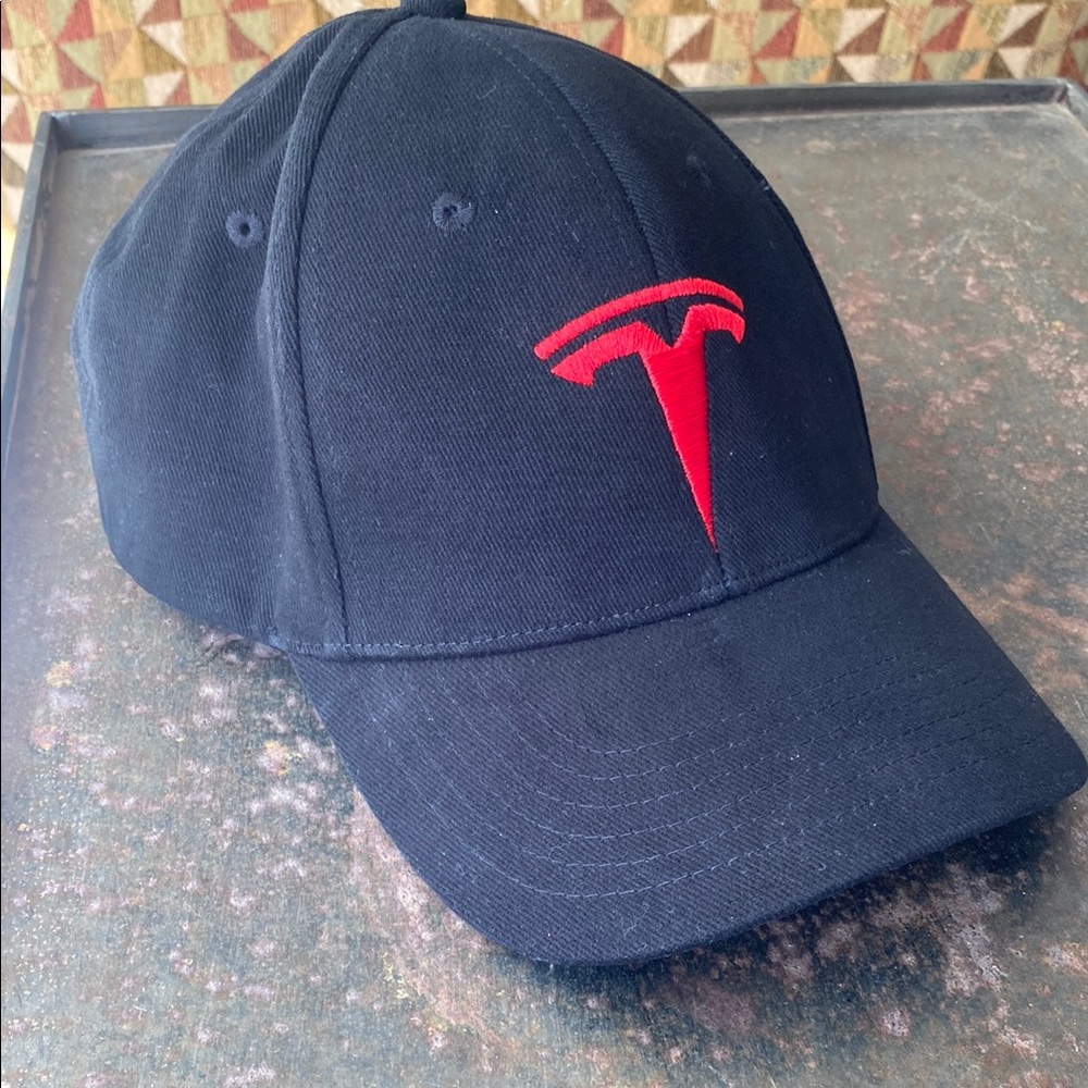 Tesla Flexfit Black Cap with Embroidered Red  Auto Logo (L/XL)